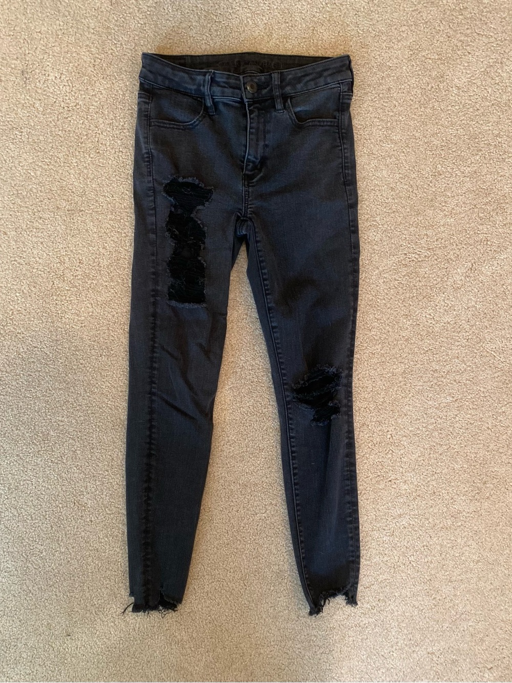 American Eagle Next Level Stretch Distressed Skinny Jeans Black Size 6